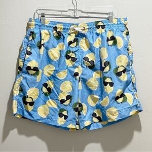 TRUNKS SURF & SWIM Men’s Blue Novelty Lemon Print Mesh Lined Swim Trunks Size XL